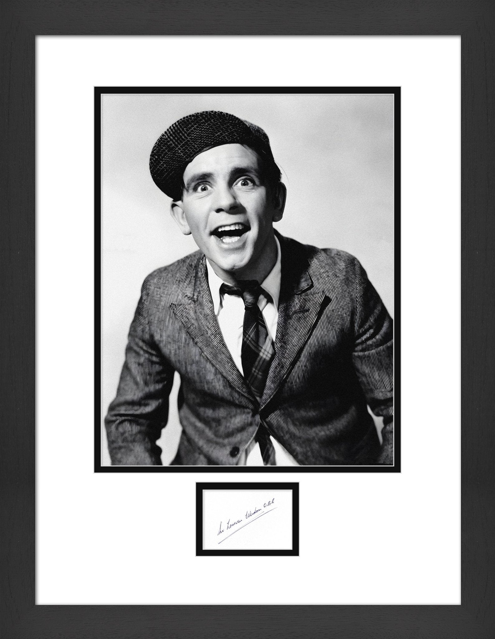 Norman Wisdom Signed White Card Framed Display - Memorabilia Framers Shop